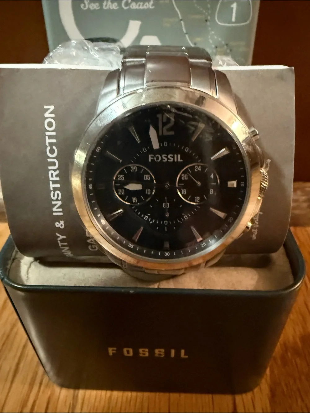 Fossil FS4532 Grant Chronograph Stainless Steel Men's Watch NIB & New Battery